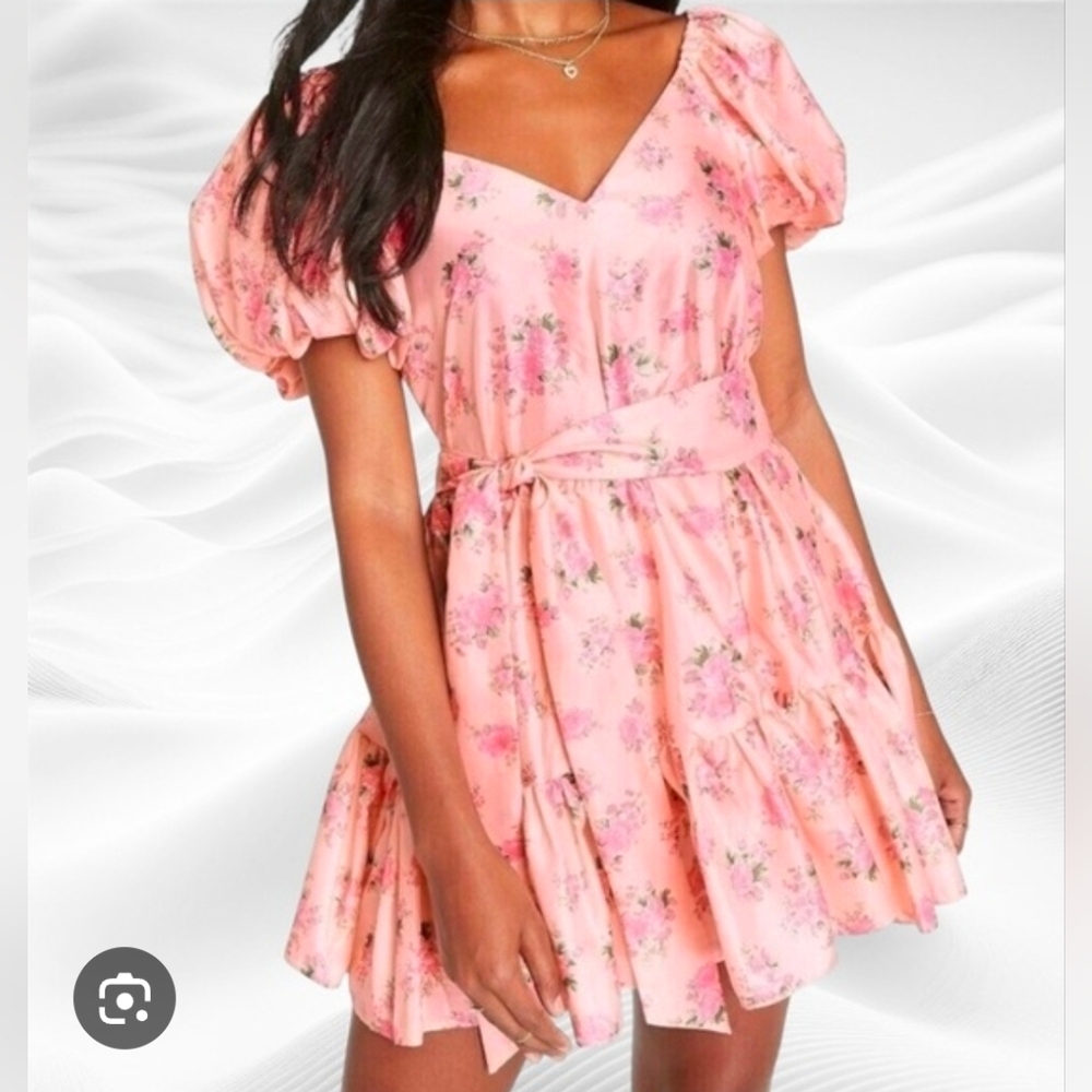 LoveShackFancy x Target Cecile Puff Sleeve Floral Mini Dress Pink Womens Size 14